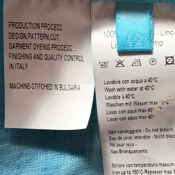 120% Lino Turquoise Blue Poet Blouse Size 42 - Picture 8 of 8